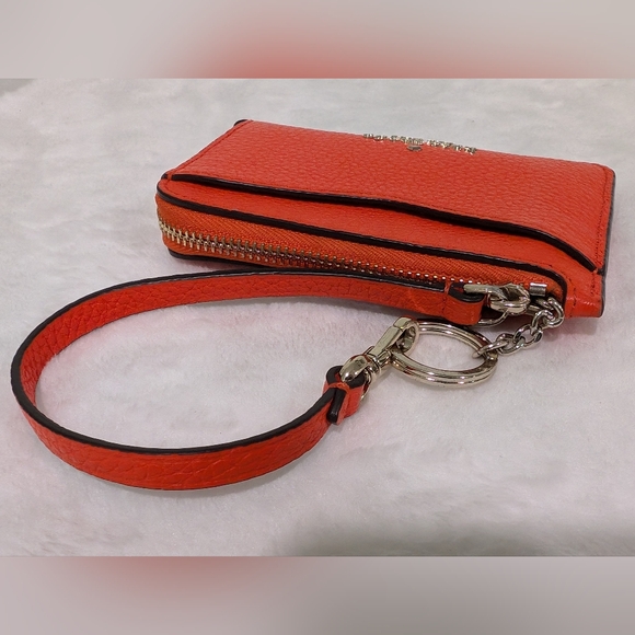 Kate Spade Leila Small Cardholder Wristlet Coral Buds Orange Keychain Coin Purse - Picture 4 of 14